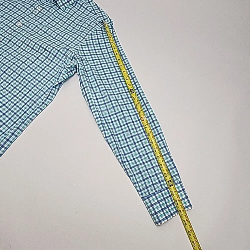 J Crew Shirt 120s 2-Ply Blue White Check Plaid Men Sz XL Button Long Slv Cotton